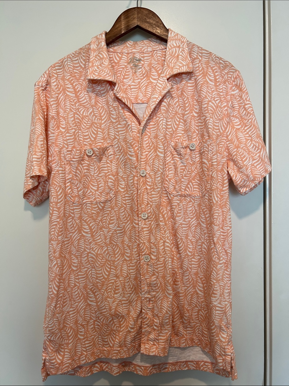 J Crew Short-Sleeve Button-Up Pool Shirt in Peach Leaf Print